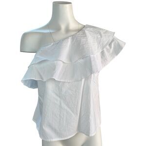Francesca’s Miami One Shoulder Ruffle Blouse White L Large NWT